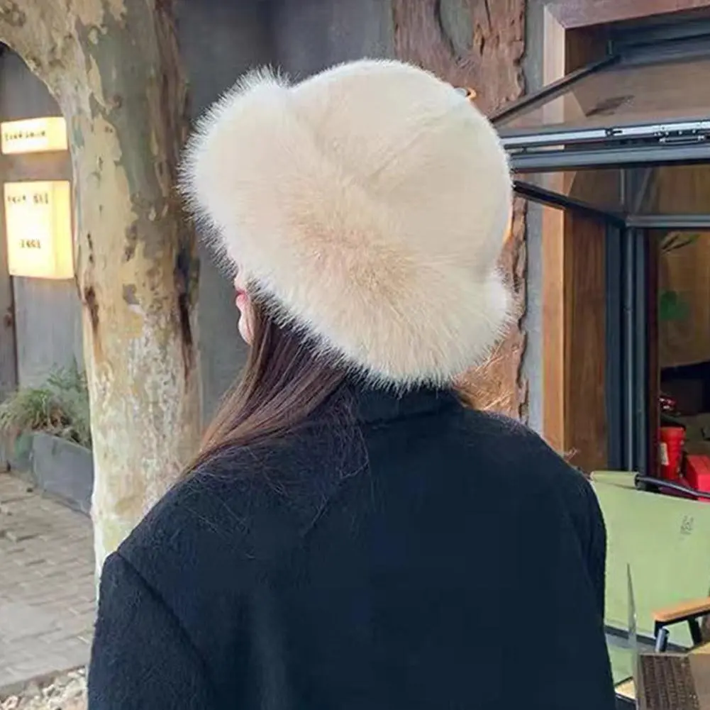 Winter Thick Warm Furry Beanies Hat Women Fashion Imitation Mink Fur Russian Cap Solid Color Plush Brimless Cap Brimless Ski Hat