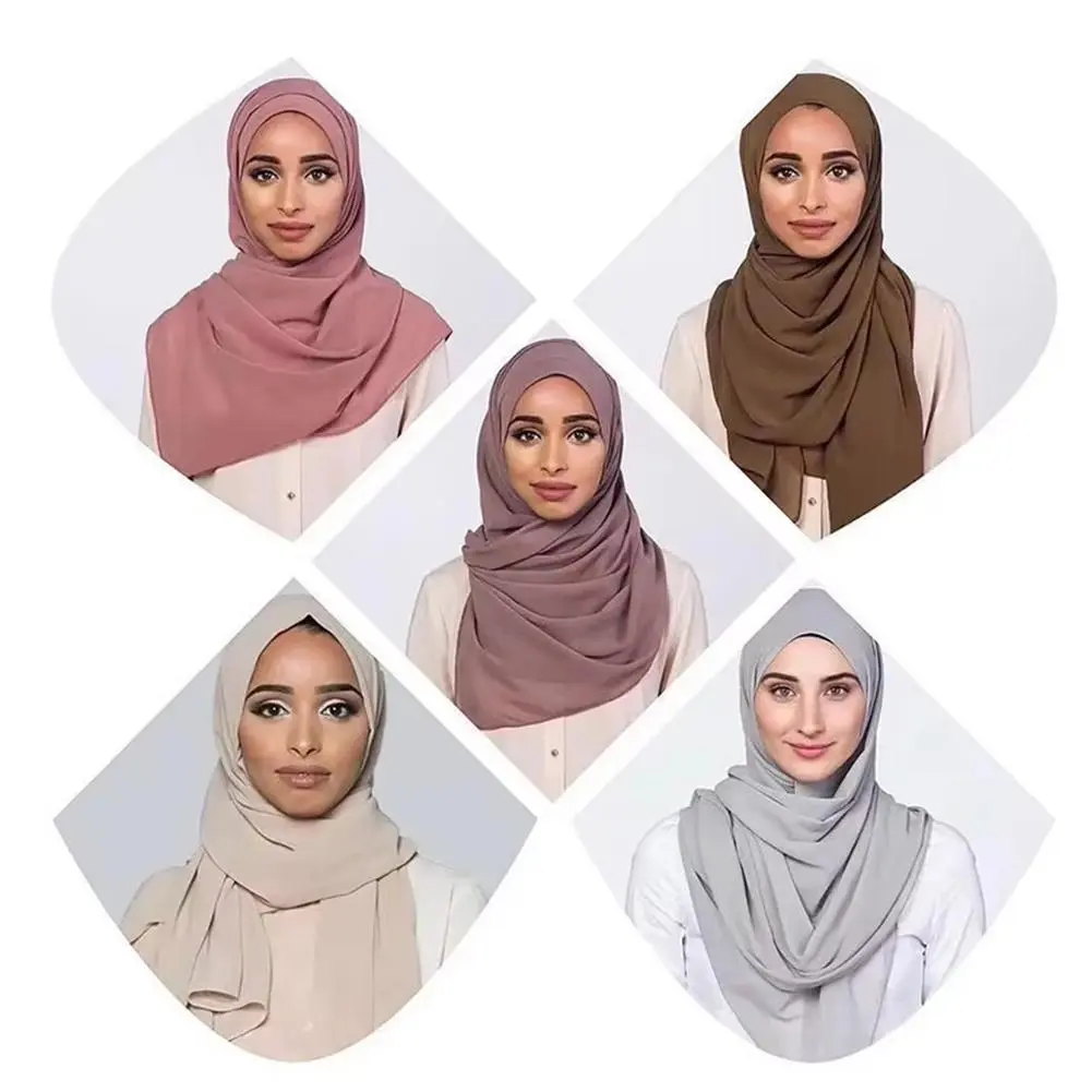 Silk Scarf Polyester Solid Muslim Long Scarves Women Shiny Silk Medine Luxury Shawl Muslim Silk Hijab Women Veil H3Q3