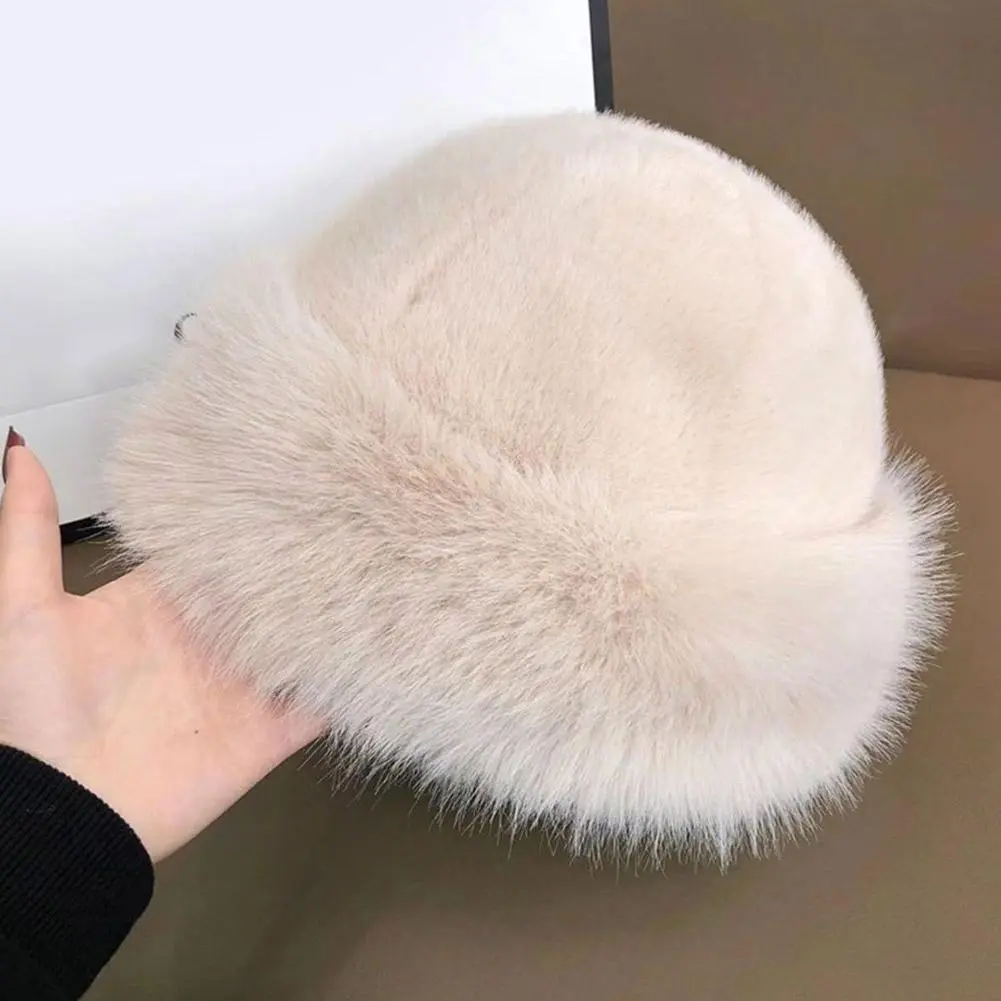 Winter Thick Warm Furry Beanies Hat Women Fashion Imitation Mink Fur Russian Cap Solid Color Plush Brimless Cap Brimless Ski Hat