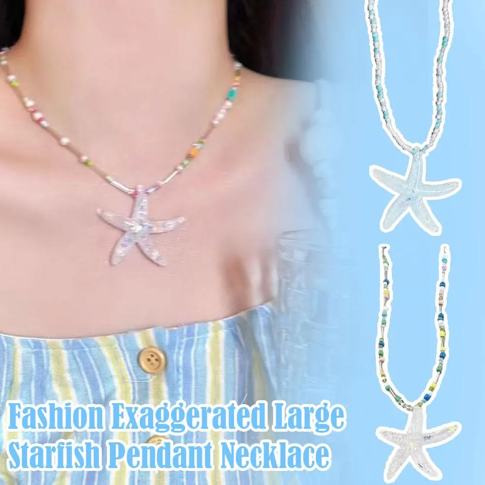 Y2K Large Resin Star Starfish Beads Pendant Necklace For Women Trendy Summer Beach Vacation Jewelry On Neck Accessories Fem B8R3