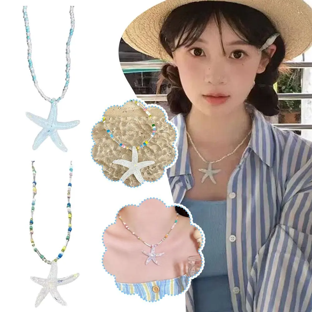 Y2K Large Resin Star Starfish Beads Pendant Necklace For Women Trendy Summer Beach Vacation Jewelry On Neck Accessories Fem B8R3