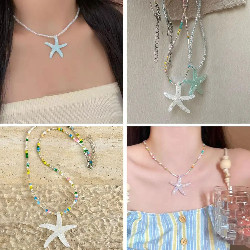 Y2K Large Resin Star Starfish Beads Pendant Necklace For Women Trendy Summer Beach Vacation Jewelry On Neck Accessories Fem B8R3