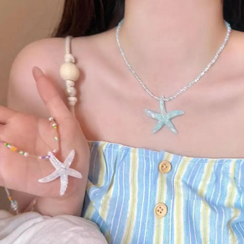 Y2K Large Resin Star Starfish Beads Pendant Necklace For Women Trendy Summer Beach Vacation Jewelry On Neck Accessories Fem B8R3