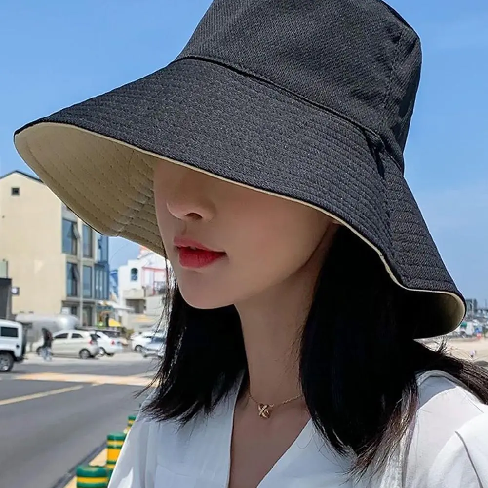 Fisherman Hat Women's Summer Face Cover, Sunscreen, Large Brim Sunshade Hat, Internet Celebrity Double-Sided And Versatile