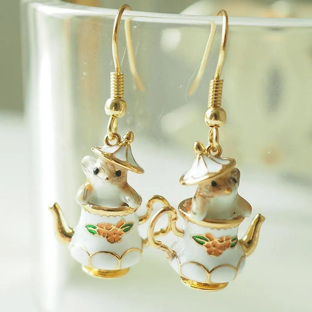 In My Teapot Jewelry Set Cute Squirrel In Teapot Handmade Charm Animal Pendant Earring Necklaces Enamel Jewelry Dainty Teap M5H9