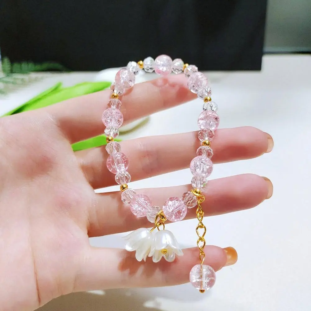 Hot Selling Silver Color Star Moon Tassel Pendant 8mm Burst Flower Crystal Cracked Crystal Beaded Bracelets for Women Girls