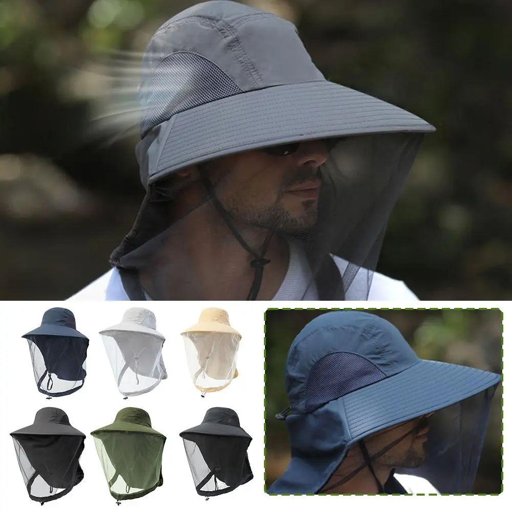 Summer Insect Proof Cap Mosquito Hat Unisex Face Neck Protection Bucket Hat Outdoor Fishing Jungle Farm Fishing Sun Hat