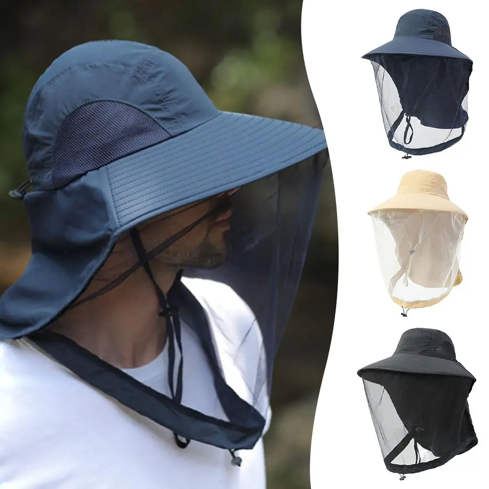 Summer Insect Proof Cap Mosquito Hat Unisex Face Neck Protection Bucket Hat Outdoor Fishing Jungle Farm Fishing Sun Hat