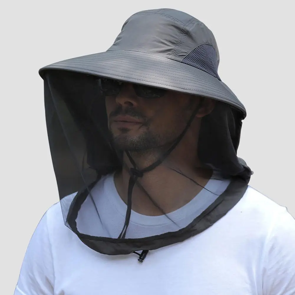 Summer Insect Proof Cap Mosquito Hat Unisex Face Neck Protection Bucket Hat Outdoor Fishing Jungle Farm Fishing Sun Hat