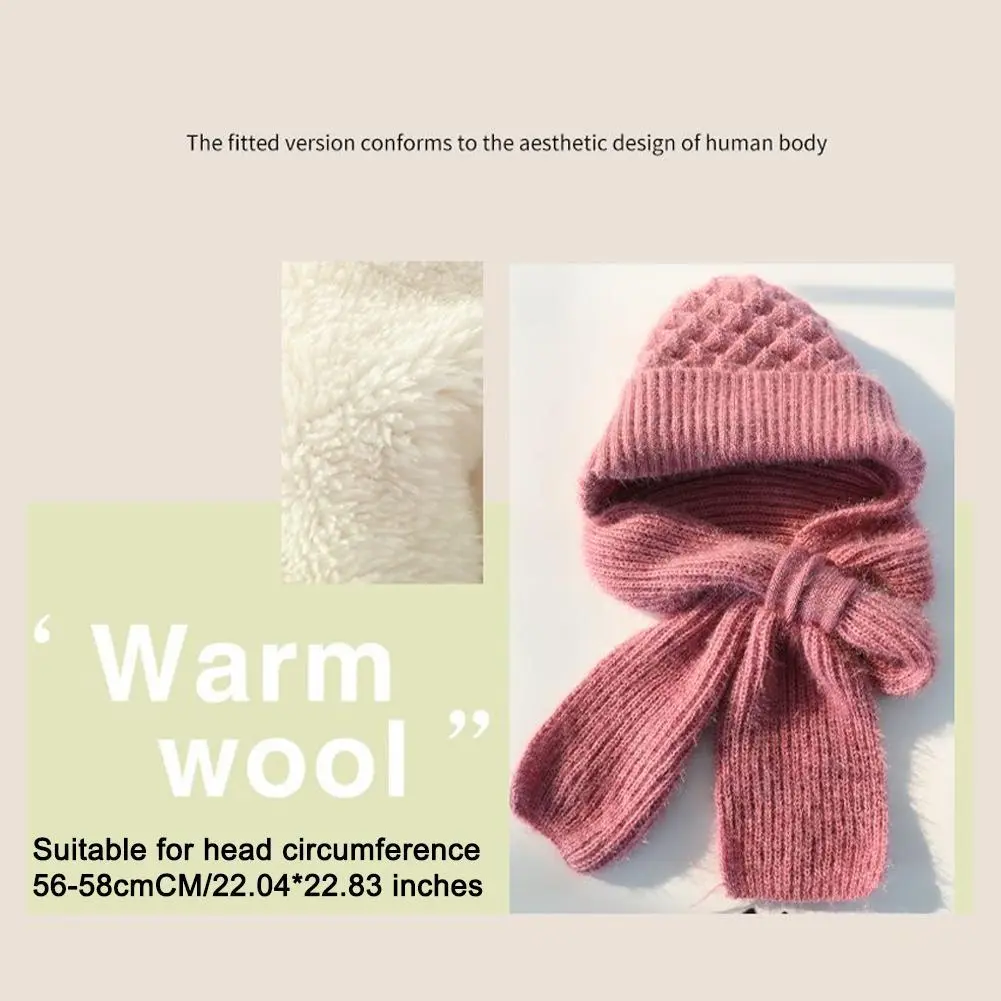 New Winter Knitted Skullies Hat Scarf Set Ear Protection Warm Hat Scarf Thickened Outdoor Ski Female Beanie Cap Hooded Scarf