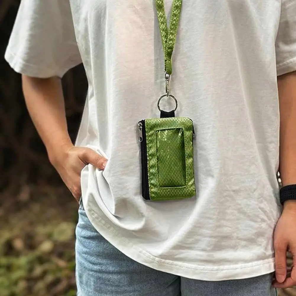 RFID Blocking Small Wallet with ID Window Waterproof Zipper Case Pouch with Lanyard Keychain for Cards Cash Coin Purse