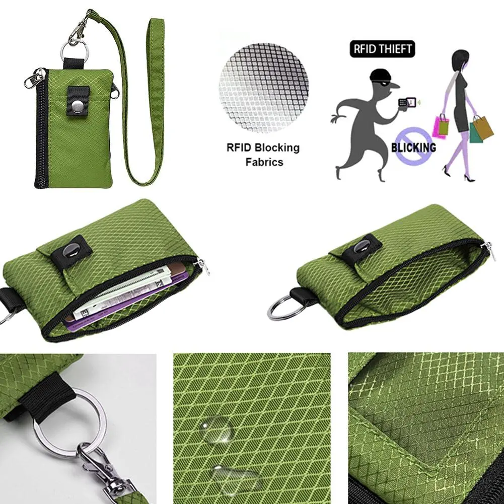 RFID Blocking Small Wallet with ID Window Waterproof Zipper Case Pouch with Lanyard Keychain for Cards Cash Coin Purse