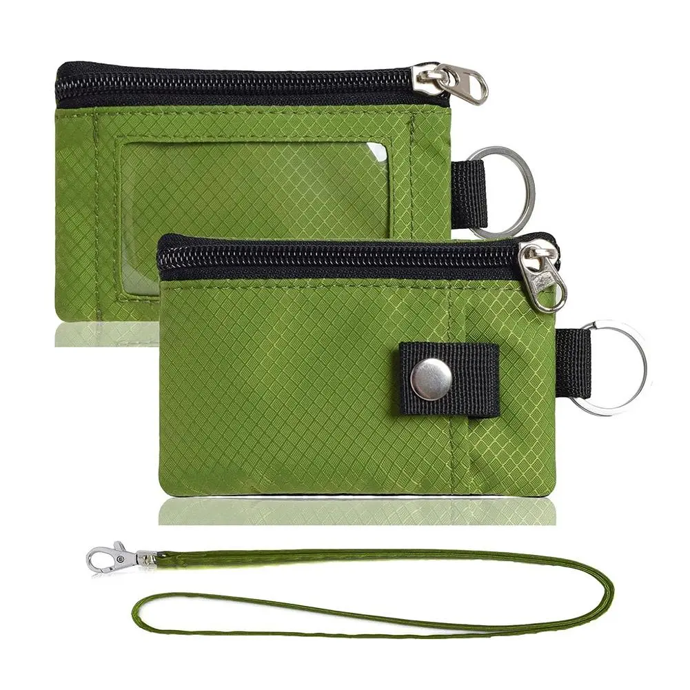 RFID Blocking Small Wallet with ID Window Waterproof Zipper Case Pouch with Lanyard Keychain for Cards Cash Coin Purse