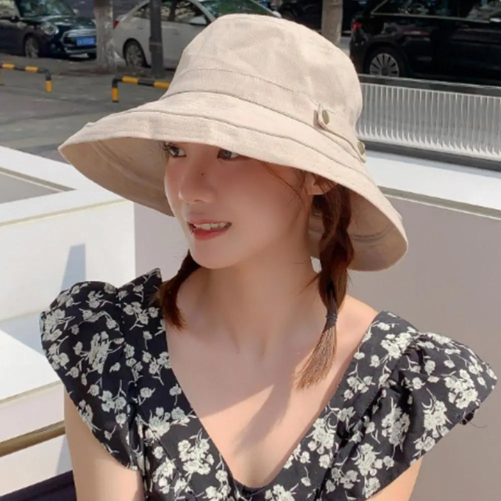 Summer Bucket Hat for Women Big Wide Brim Outdoor Soft Cotton Solid Color Sun Hats Portable Foldable Panama Cap Lady