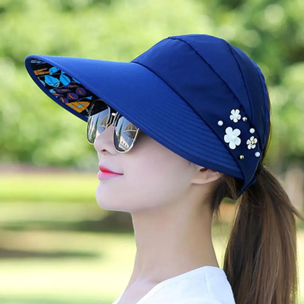 Sun Hat Summer Shade hHt For Women Foldable Sun Protection Beach Large Brimmed Hat UV Protection Cycling Empty Top
