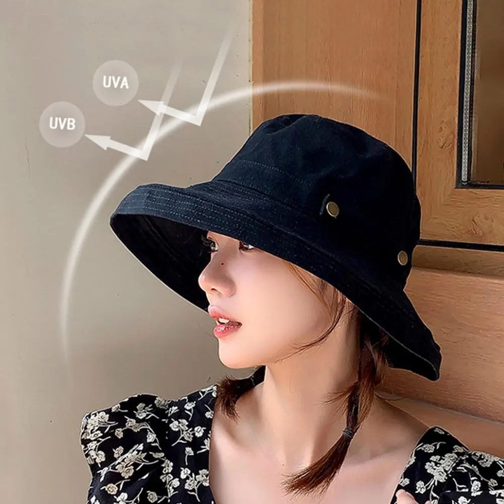 Summer Bucket Hat for Women Big Wide Brim Outdoor Soft Cotton Solid Color Sun Hats Portable Foldable Panama Cap Lady