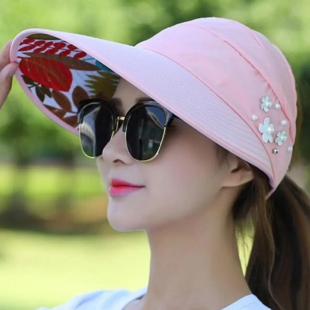 Sun Hat Summer Shade hHt For Women Foldable Sun Protection Beach Large Brimmed Hat UV Protection Cycling Empty Top