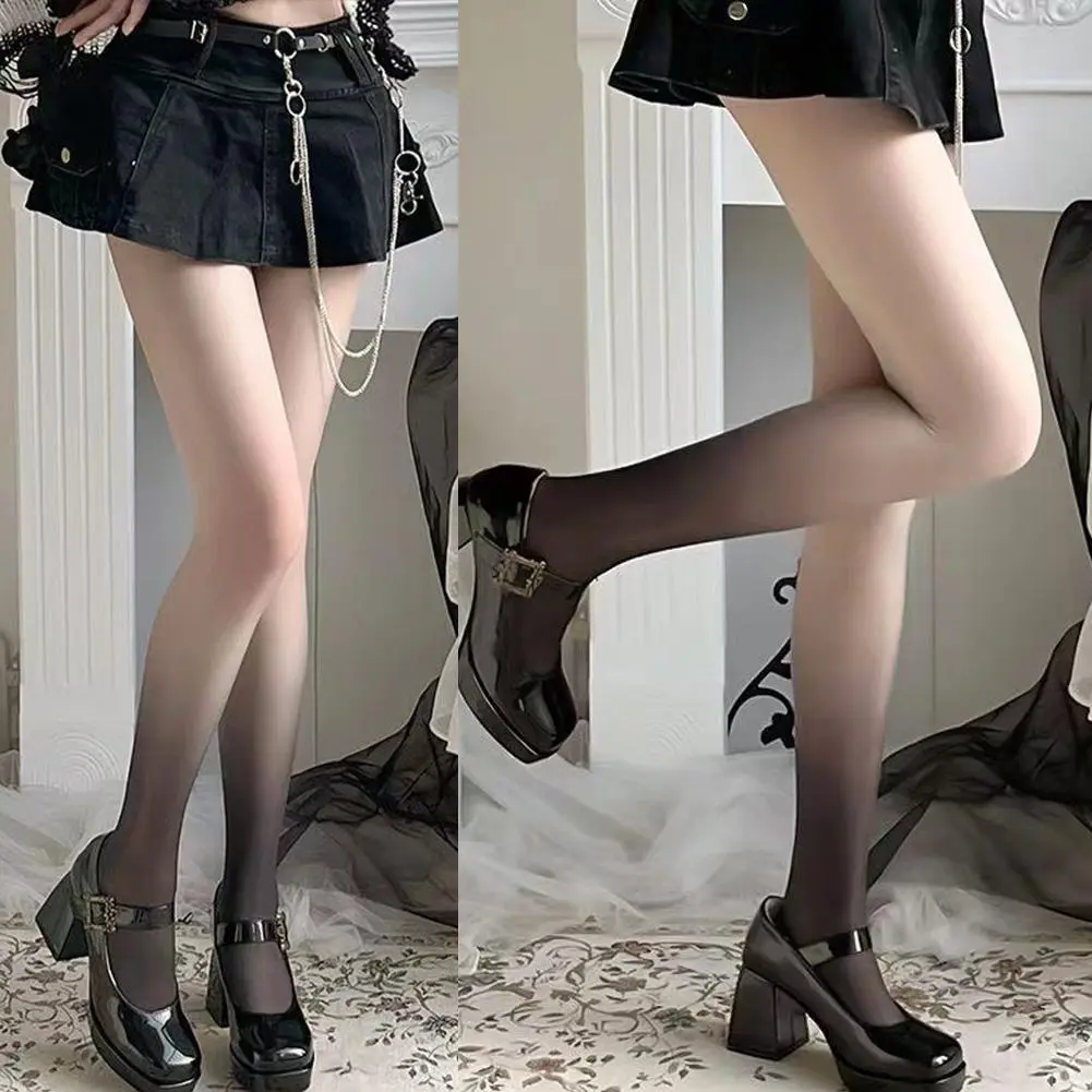 NEW Elegant Four Season Fashion Gradient Colored Stockings for Women High-end Black Silk Ultra-thin Long Stockings For Wome G9R3