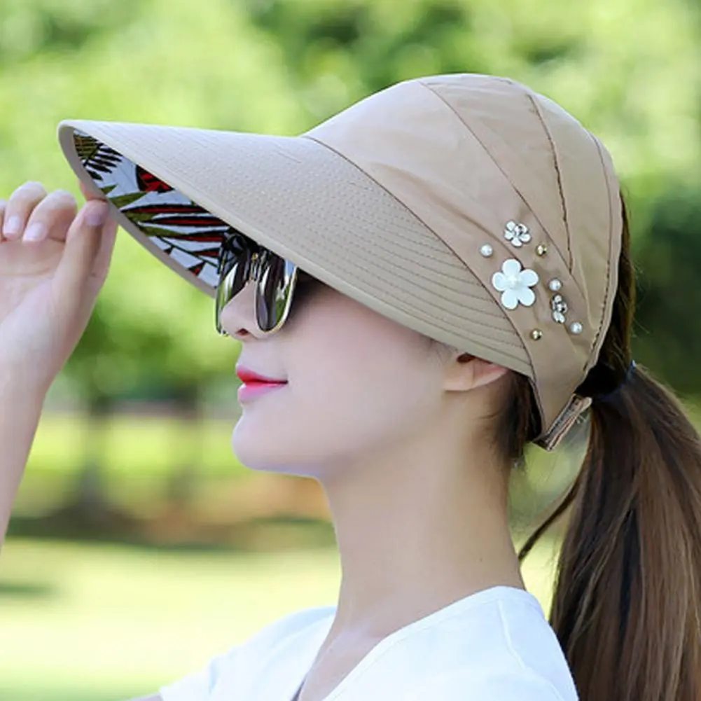 Sun Hat Summer Shade hHt For Women Foldable Sun Protection Beach Large Brimmed Hat UV Protection Cycling Empty Top