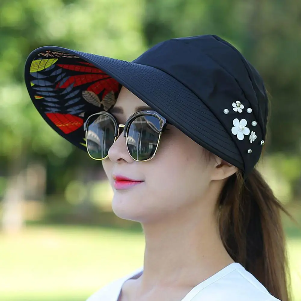 Sun Hat Summer Shade hHt For Women Foldable Sun Protection Beach Large Brimmed Hat UV Protection Cycling Empty Top