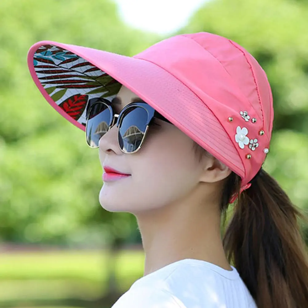 Sun Hat Summer Shade hHt For Women Foldable Sun Protection Beach Large Brimmed Hat UV Protection Cycling Empty Top