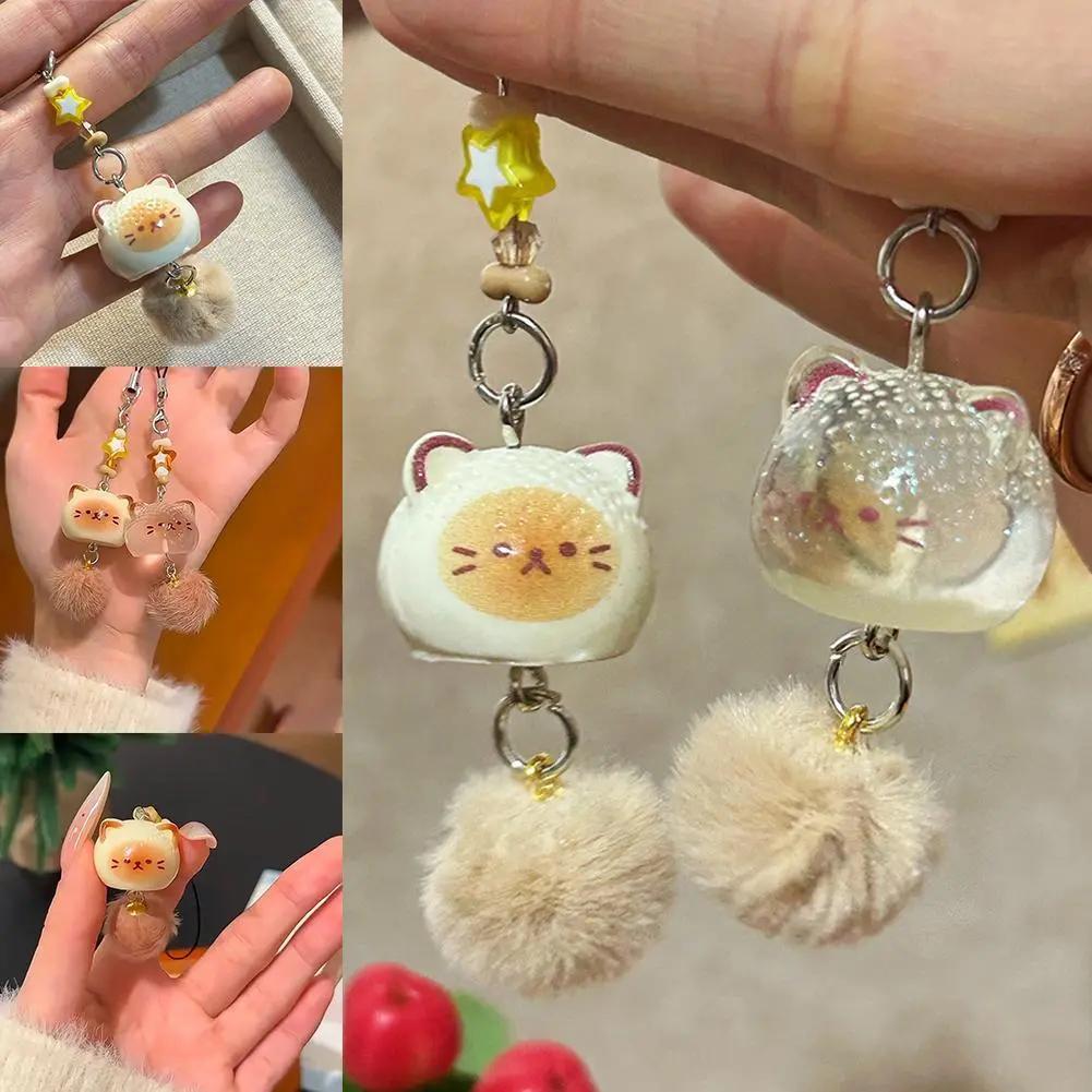 Plush Cat Kitten Keychain Cute Cartoon Phone Charm Cartoon Pendant Key Chain Hanging Strap Bag Students Keychain Chain Cat N8L0