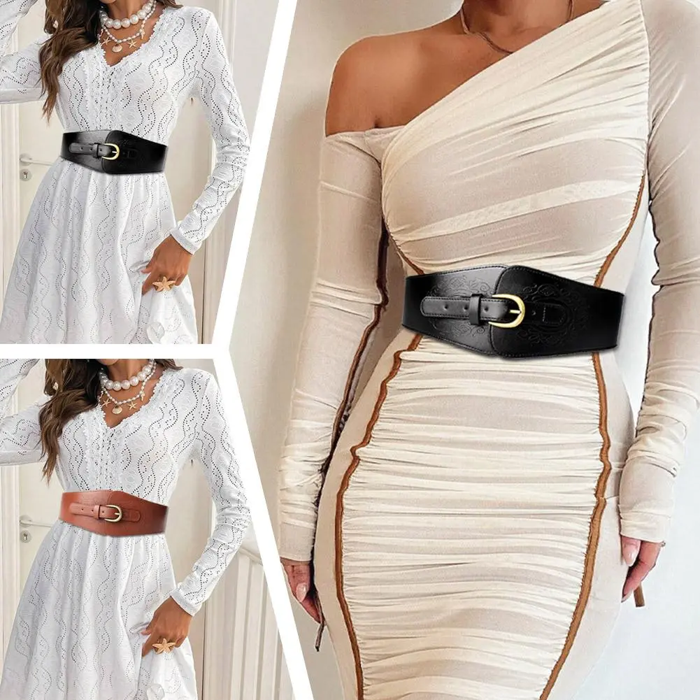 Women's Belt Camel Pattern PU Retro Waist Seal  Skinny Body Adjustable Belts Elastic Waist Belt Corset Cinch Belt Vintage Style