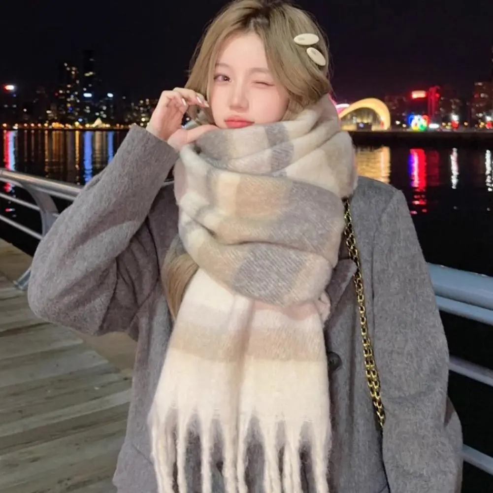 Women's Winter High-End Feel Scarf Autumn/Winter New Fashionable Versatile Angora Necklace Thickened Striped Maillard Pashmina