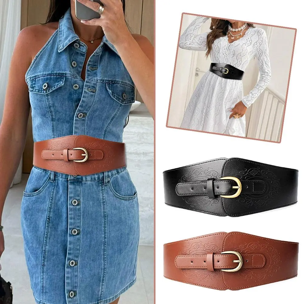 Women's Belt Camel Pattern PU Retro Waist Seal  Skinny Body Adjustable Belts Elastic Waist Belt Corset Cinch Belt Vintage Style