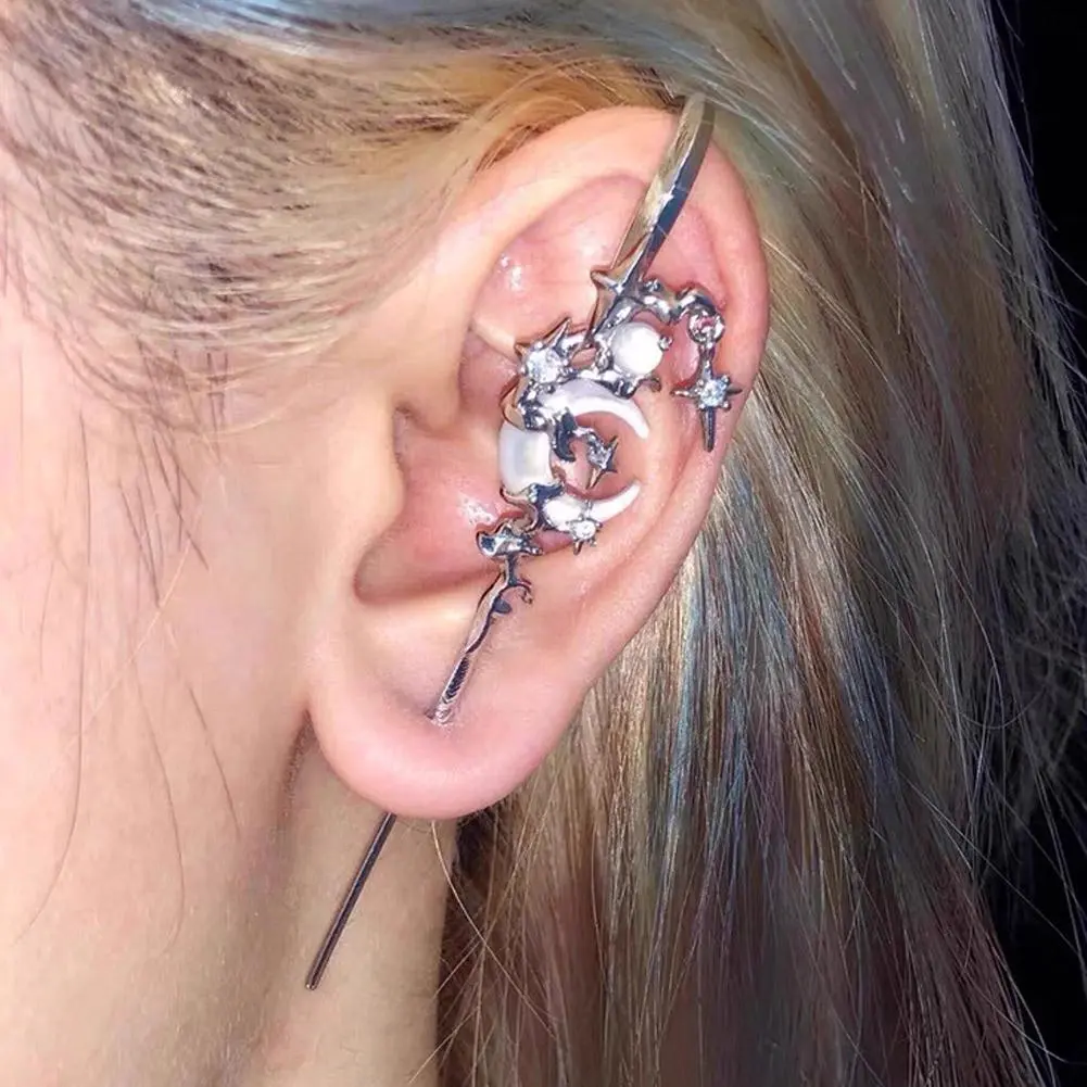 1PCS Ear Needles Myth of The Moon Punk Rock Dark Style Individual Piercing Earrings Star Moon Ear Cuffs Club Party Jewelry