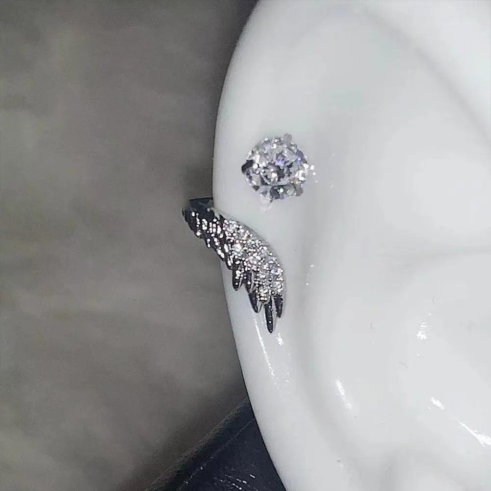 1PC Silver Color Wing 316L Stainless Steel Ear Bone Nail For Women New Fashion Full Of Rhinestone Earrings Accessories For G5W8