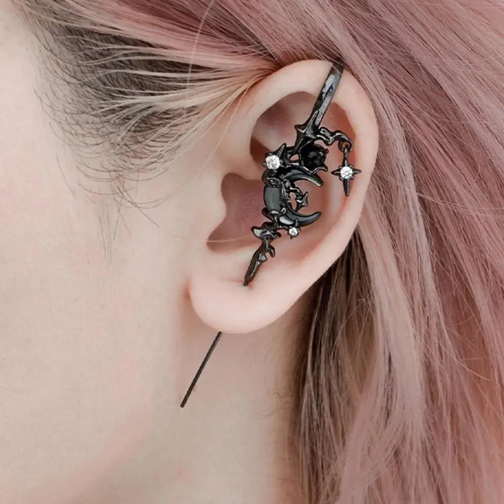 1PCS Ear Needles Myth of The Moon Punk Rock Dark Style Individual Piercing Earrings Star Moon Ear Cuffs Club Party Jewelry