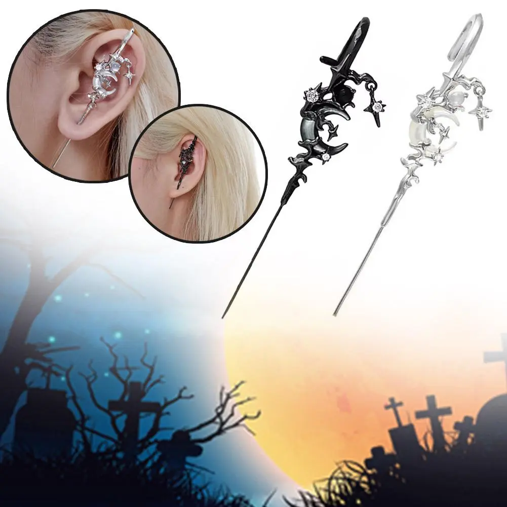 1PCS Ear Needles Myth of The Moon Punk Rock Dark Style Individual Piercing Earrings Star Moon Ear Cuffs Club Party Jewelry