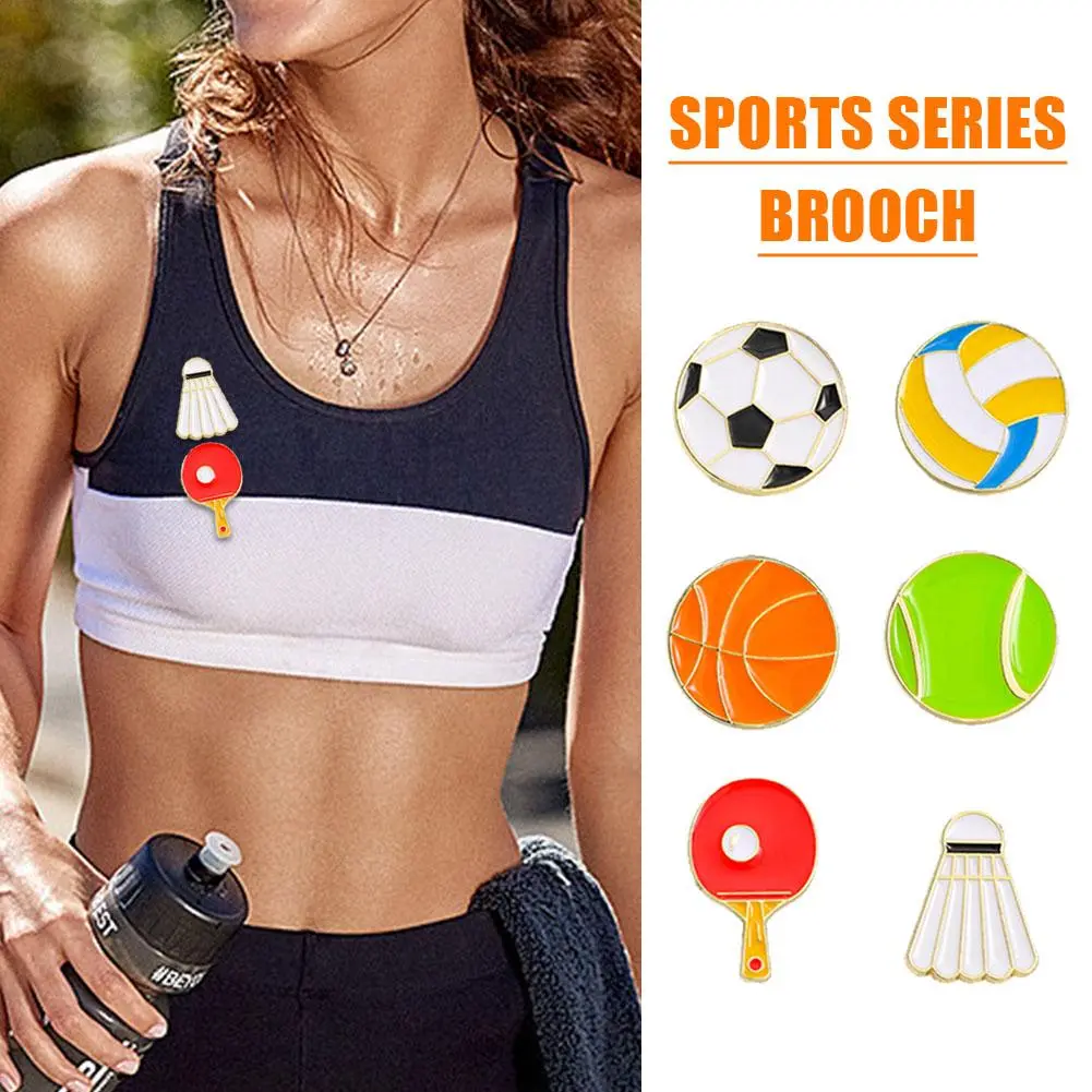 Sports Ball Series Brooch Soccer Basketball Enamel Pin with Chain Cartoon Fashion Accessories Denim Badge Jewelry Gift