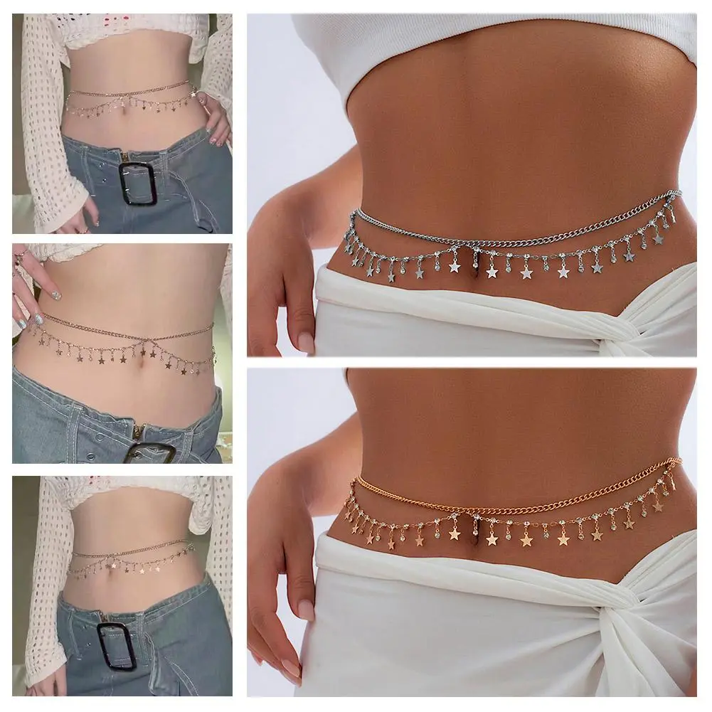 Waist Chain Sexy Rhinestone Star Tassel Pendant Waist Belly Belt Chain For Women Summer Bikini Rave Body Jewelry Y2K Access L8T9