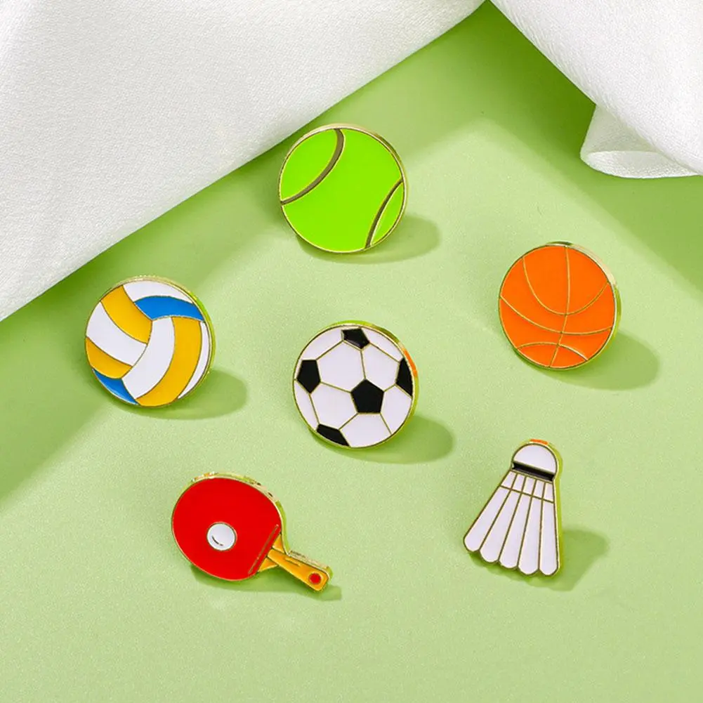 Sports Ball Series Brooch Soccer Basketball Enamel Pin with Chain Cartoon Fashion Accessories Denim Badge Jewelry Gift