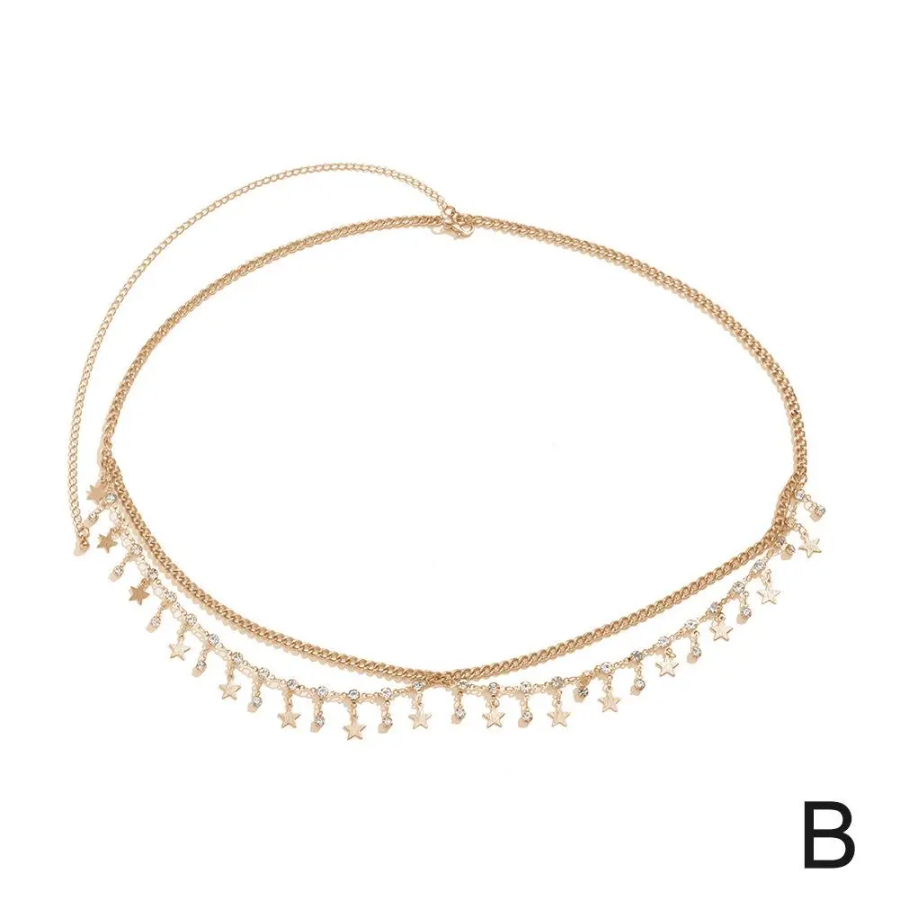 Waist Chain Sexy Rhinestone Star Tassel Pendant Waist Belly Belt Chain For Women Summer Bikini Rave Body Jewelry Y2K Access L8T9