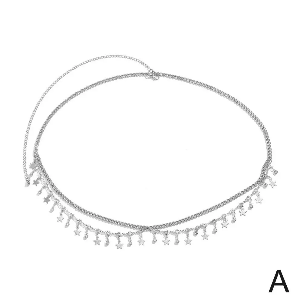 Waist Chain Sexy Rhinestone Star Tassel Pendant Waist Belly Belt Chain For Women Summer Bikini Rave Body Jewelry Y2K Access L8T9