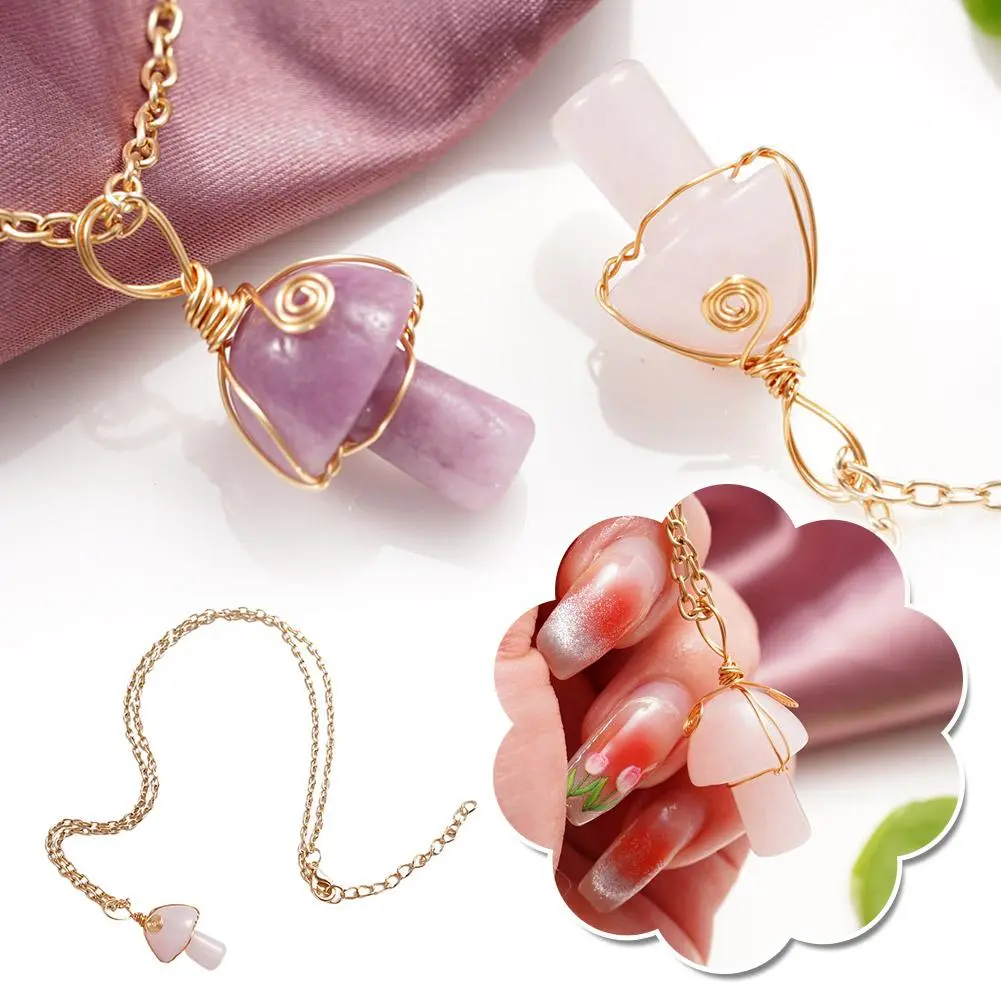 Natural Stone Crystal Mushroom Shape Pendant Fashion Reiki Accessory Gemstones DIY Jewelry Healing Necklace Bracelet 20mm D G8M1
