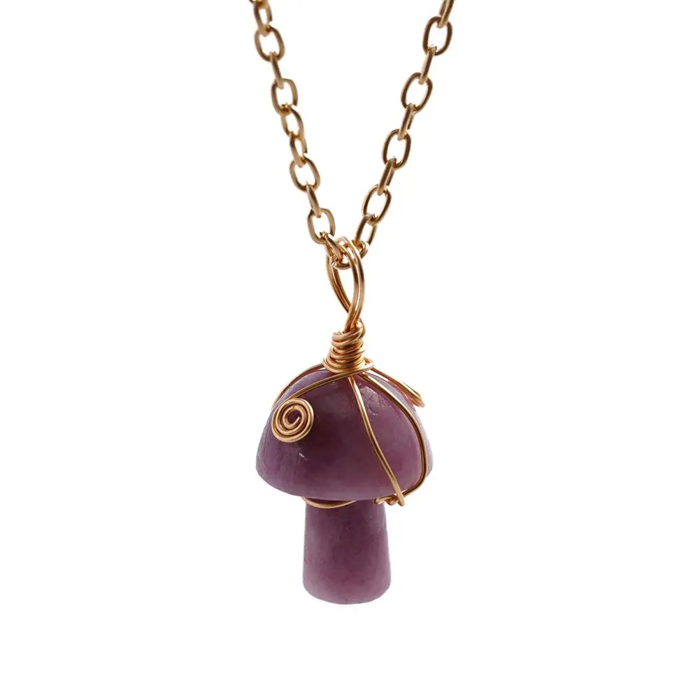 Natural Stone Crystal Mushroom Shape Pendant Fashion Reiki Accessory Gemstones DIY Jewelry Healing Necklace Bracelet 20mm D G8M1