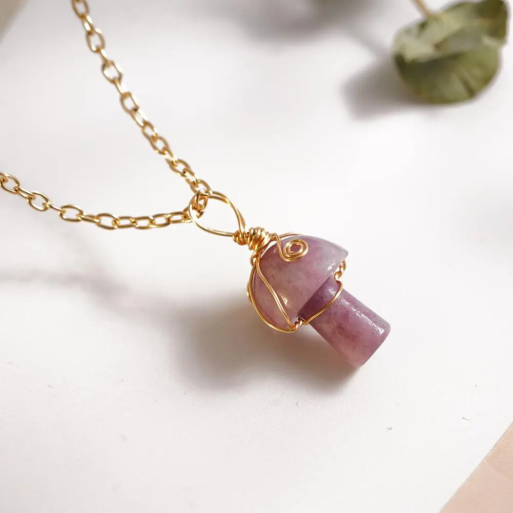 Natural Stone Crystal Mushroom Shape Pendant Fashion Reiki Accessory Gemstones DIY Jewelry Healing Necklace Bracelet 20mm D G8M1
