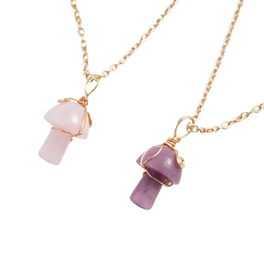 Natural Stone Crystal Mushroom Shape Pendant Fashion Reiki Accessory Gemstones DIY Jewelry Healing Necklace Bracelet 20mm D G8M1