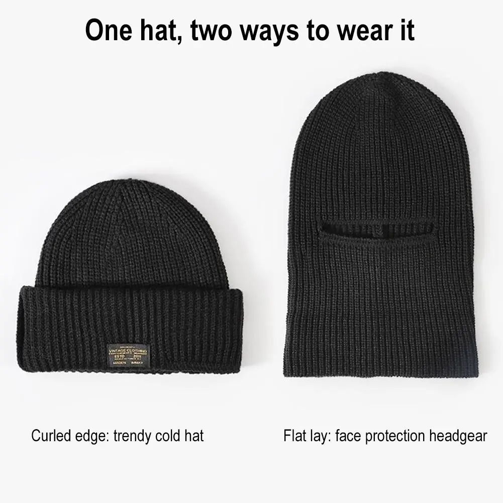 Knitted Balaclava Hat Winter Cotton Blend Warm Fully Wrapped As Head Mask Both Purposes Windproof Cold-Resistant Stylish Outdoor