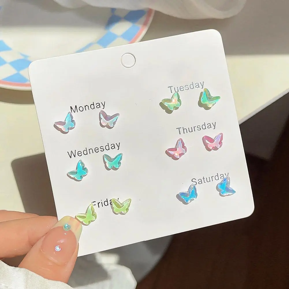 Cute Hearts Butterfly Stud Earrings Set For Women One Week Earrings For Special Moments Mother's Day Christmas Valentines G M6O3