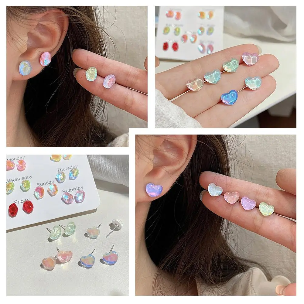 Cute Hearts Butterfly Stud Earrings Set For Women One Week Earrings For Special Moments Mother's Day Christmas Valentines G M6O3