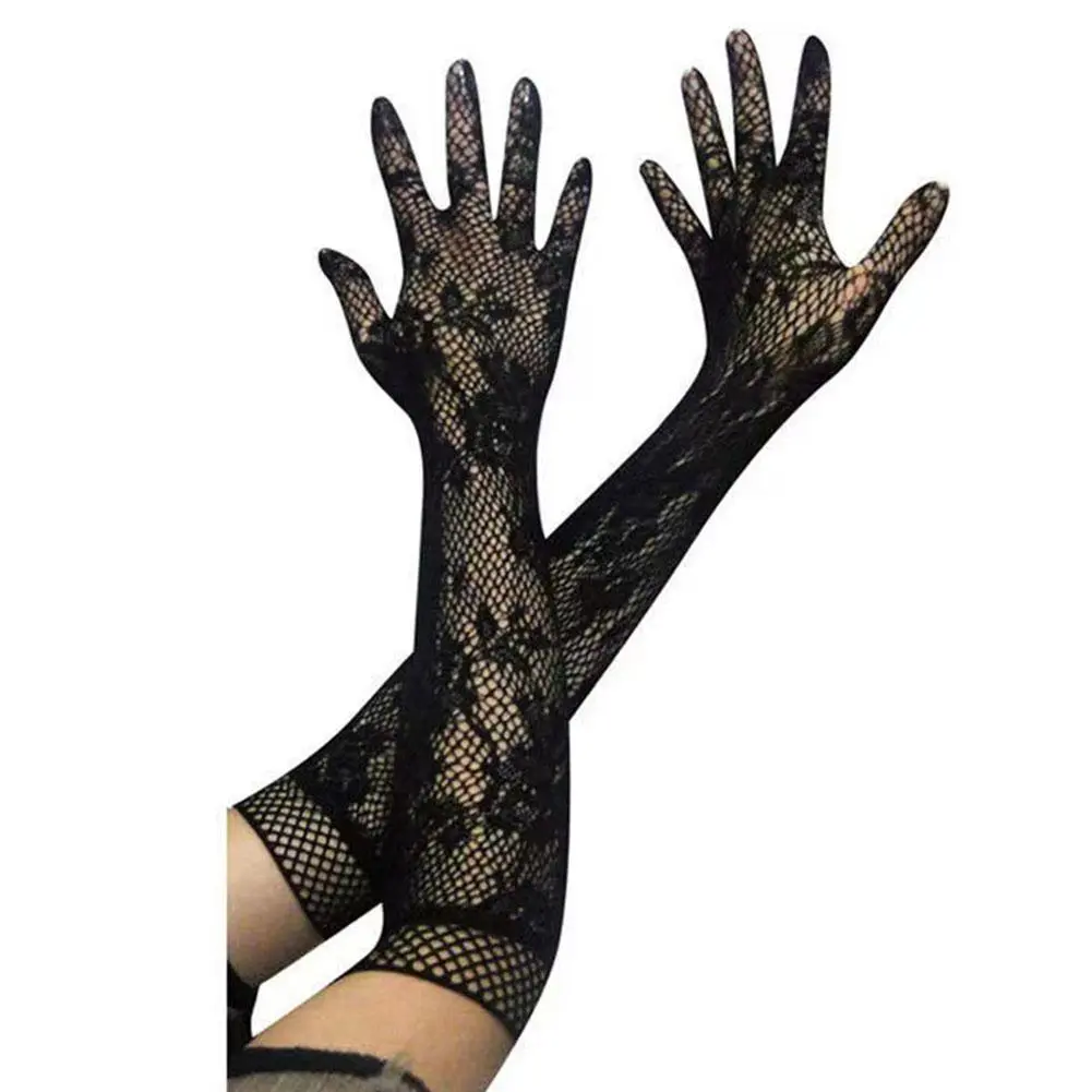 Mesh Gloves Elegant Women Ultra-thin Long Summer Driving Cycling Sexy Red Sunscreen Gloves Female Anti-UV Elasticity Lace