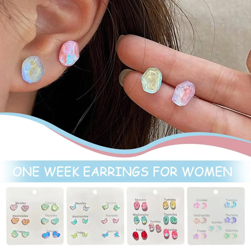 Cute Hearts Butterfly Stud Earrings Set For Women One Week Earrings For Special Moments Mother's Day Christmas Valentines G M6O3