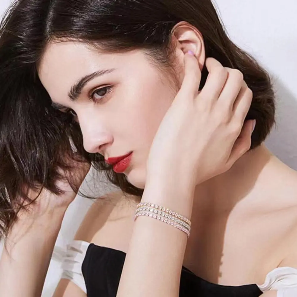 Women's Crystal Cubic Zirconia Bracelets Kits Simple Gift Girl Gift Gold Chain Crystal Bangle Jewelry Round Wedding Color A7C8