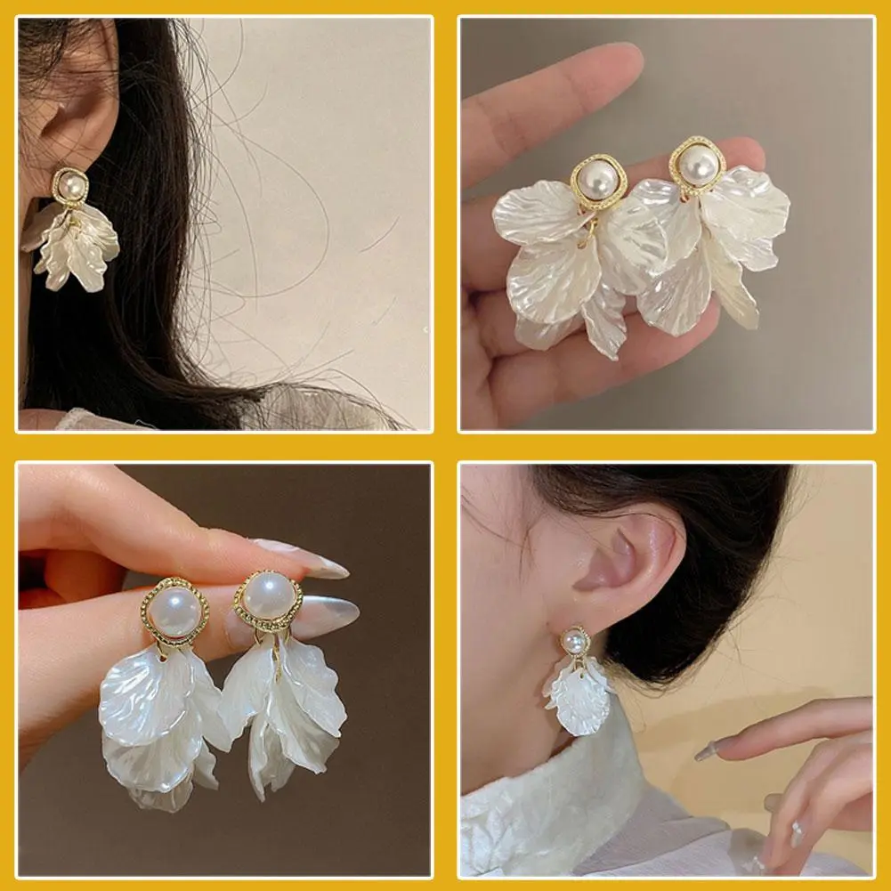Fashion Jewelry Needle Elegant Temperament White Color Petal Earrings For Women Wedding Gifts Sweet Design Hot Sale