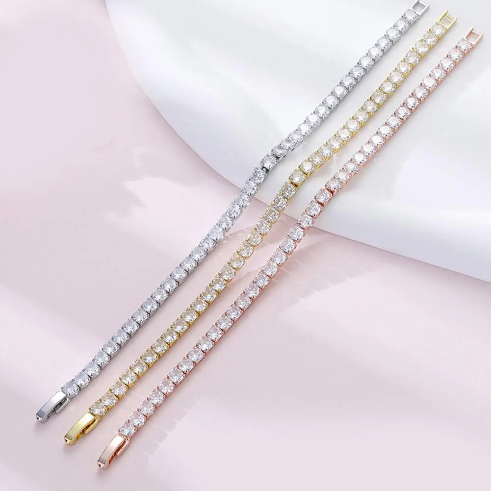 Women's Crystal Cubic Zirconia Bracelets Kits Simple Gift Girl Gift Gold Chain Crystal Bangle Jewelry Round Wedding Color A7C8